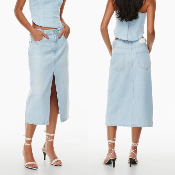 Aritzia Denim Forum 90s Halle Denim Midi Skirt Light Wash Size 29 - Picture 2 of 8